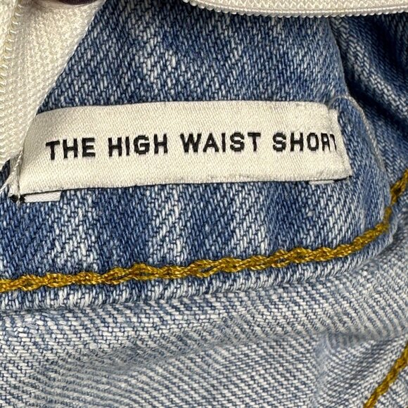 Zara Womens High-Waist Distressed Denim Shorts  Sz 6 Raw Hem Elastic Waistband - Picture 4 of 14